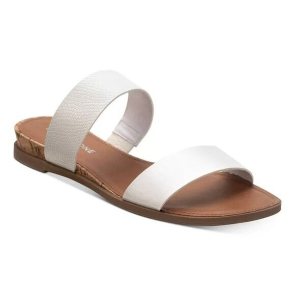 SUN STONE EASTEN Flats Double Band Slide Sandals White Smooth Size 7.5 W - Picture 1 of 7